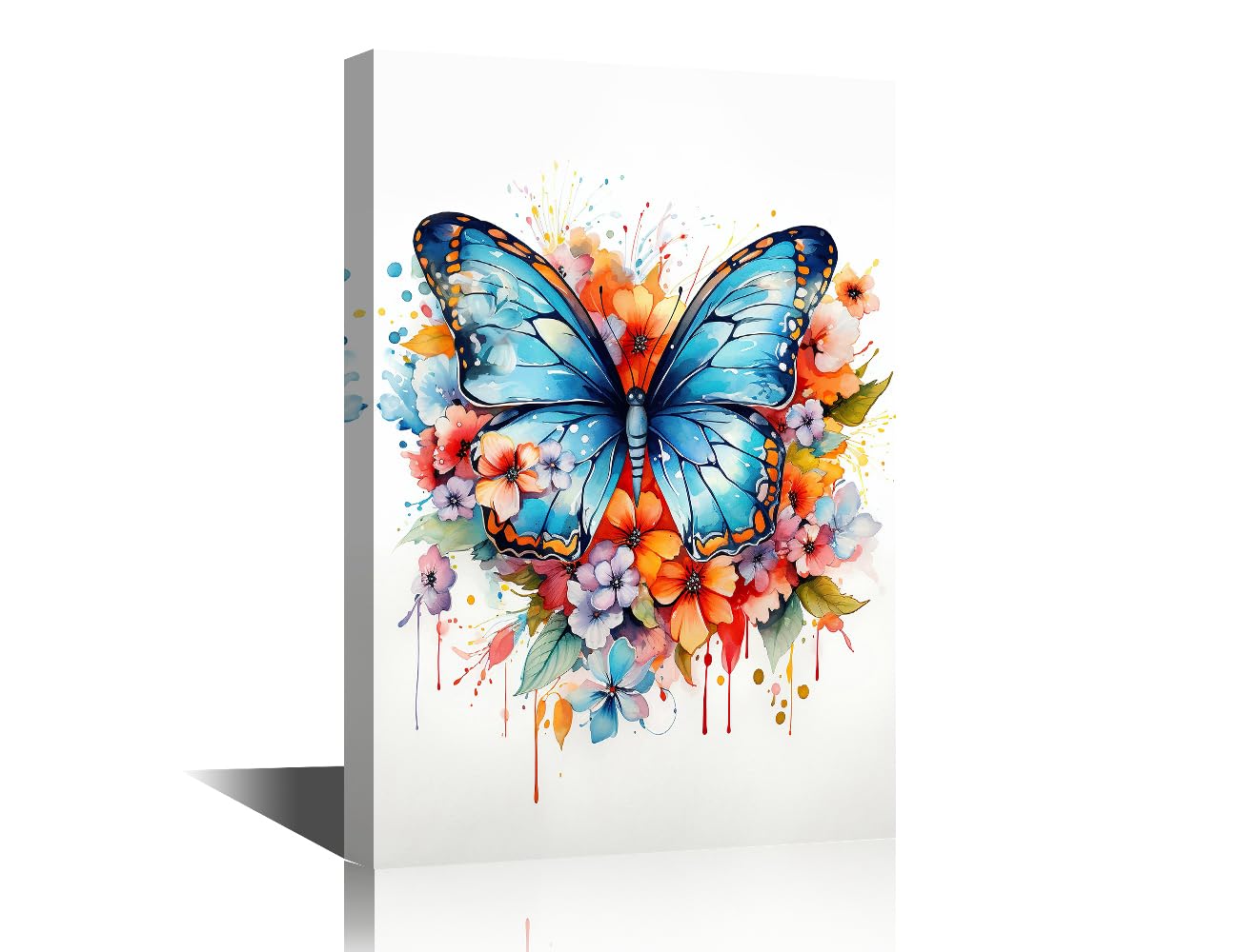 TISHIRON Colorful Butterfly Wall Decor Posters & Prints Flowers Butterfly Art Prints 1 Piece Abstract Butterfly Wall Decor Living Room Giclee Wooden Framed Gallery-Wrapped Ready to Hang (12" Wx18 H)