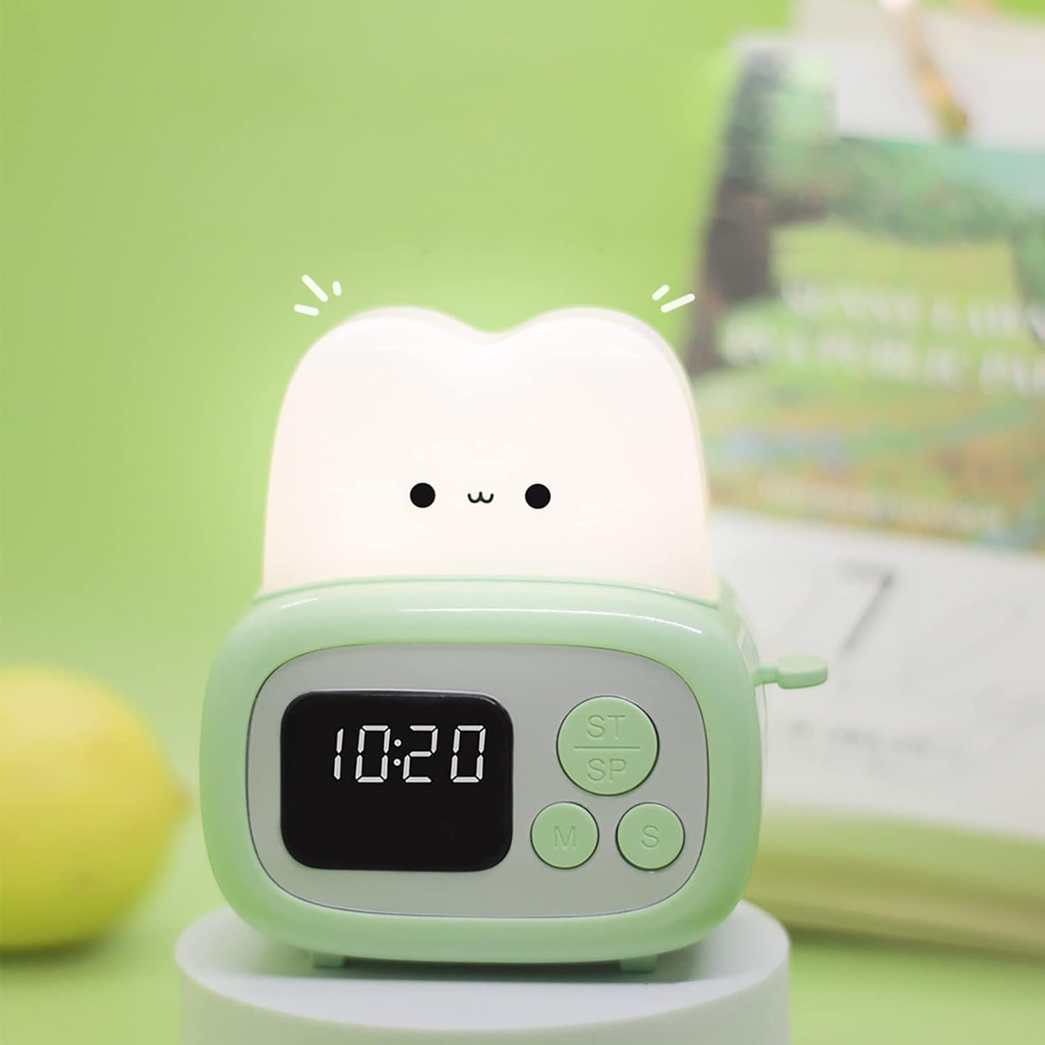Einzigartig Multifunktions-Nachtlicht, niedlicher Kinderwecker, Nachttischlampe, wiederaufladbar, Smiley-Gesicht, Toast, Nachttischlampe Nachtlicht