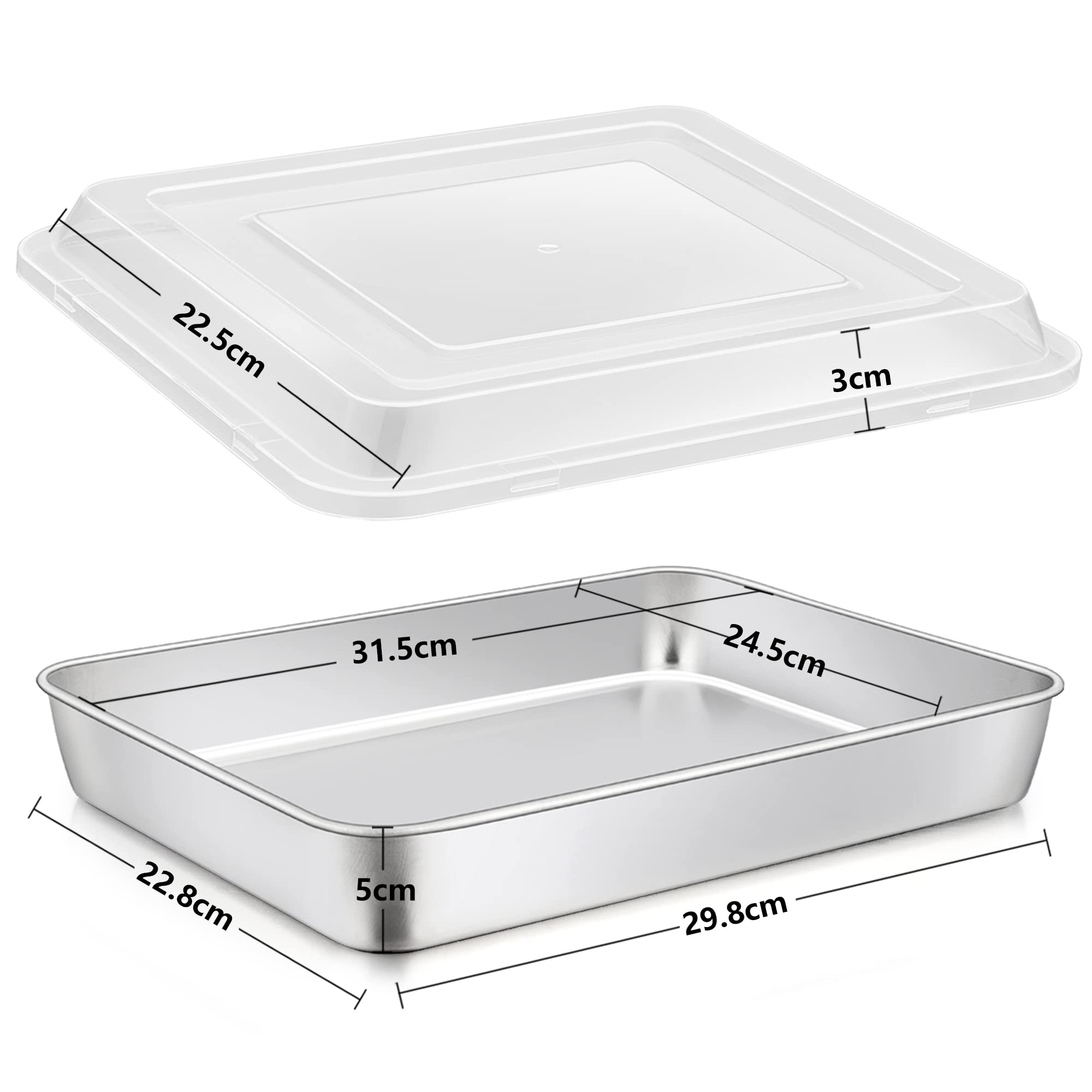 Joyfair Kuchenform, Edelstahl Backform mit Luftdichtem Deckel, 31x24x5cm, Rechteckiges Backblech zum Backen Braten Aufbewahren, Ideal für Kuchen/Brownie/Lasagne - Schwerlast & Spülmaschinenfest