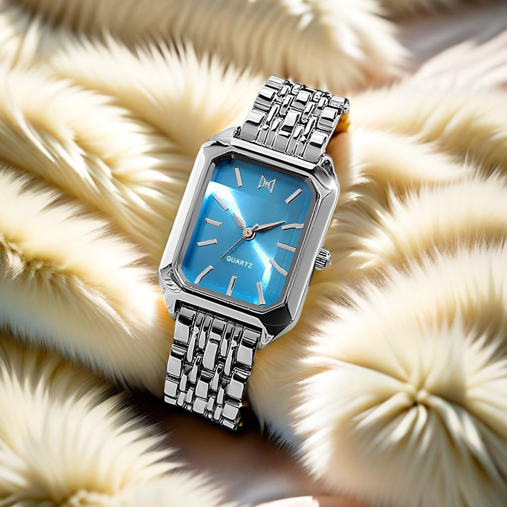 Gosasa Women's Luxury Square Quartz Watch Retro Analog Watch Gold and Silver Tone Waterproof Wristwatch with Small Vintage Bracelet