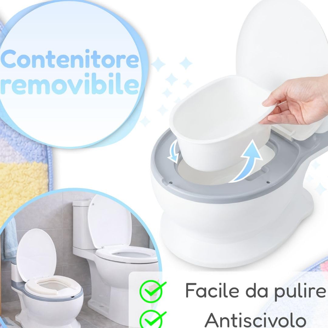 ALMAR Baby Vasino portatile a forma di wc per bambini, con suono di scarico della catena e porta rotolo integrato incoraggia l'apprendimento dei tuoi bambini per andare in bagno in modo divertente