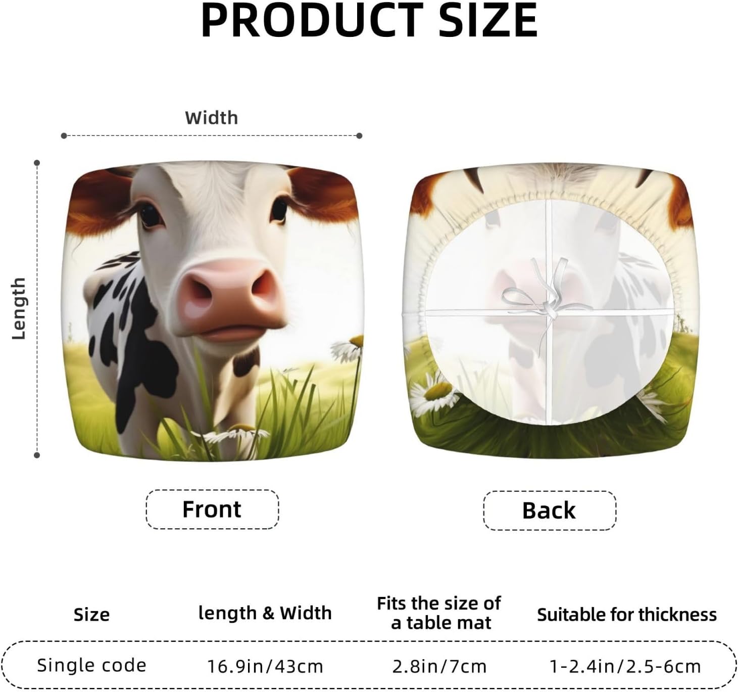 Cute Cow Print Square Cushion Cover Seat Covers for Dining Room, Removable Washable Anti-Dust Chair Seat Protector