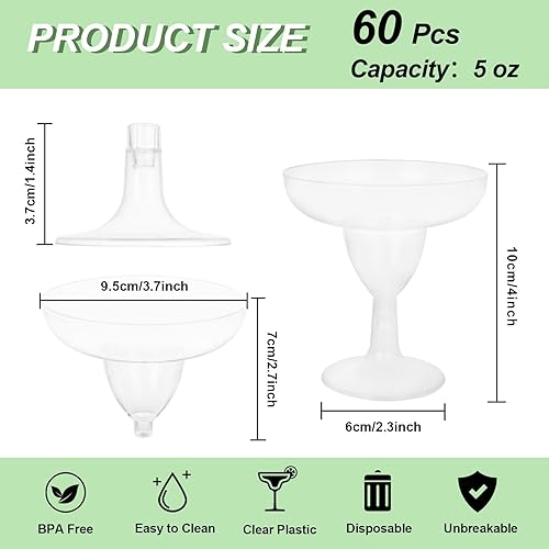 Miniatura 2 de 60 vasos de plástico para margarita, 5 onzas, copas de cóctel transparentes para Cinco de Mayo, fiestas de tacos y decoración mexicana, vasos de