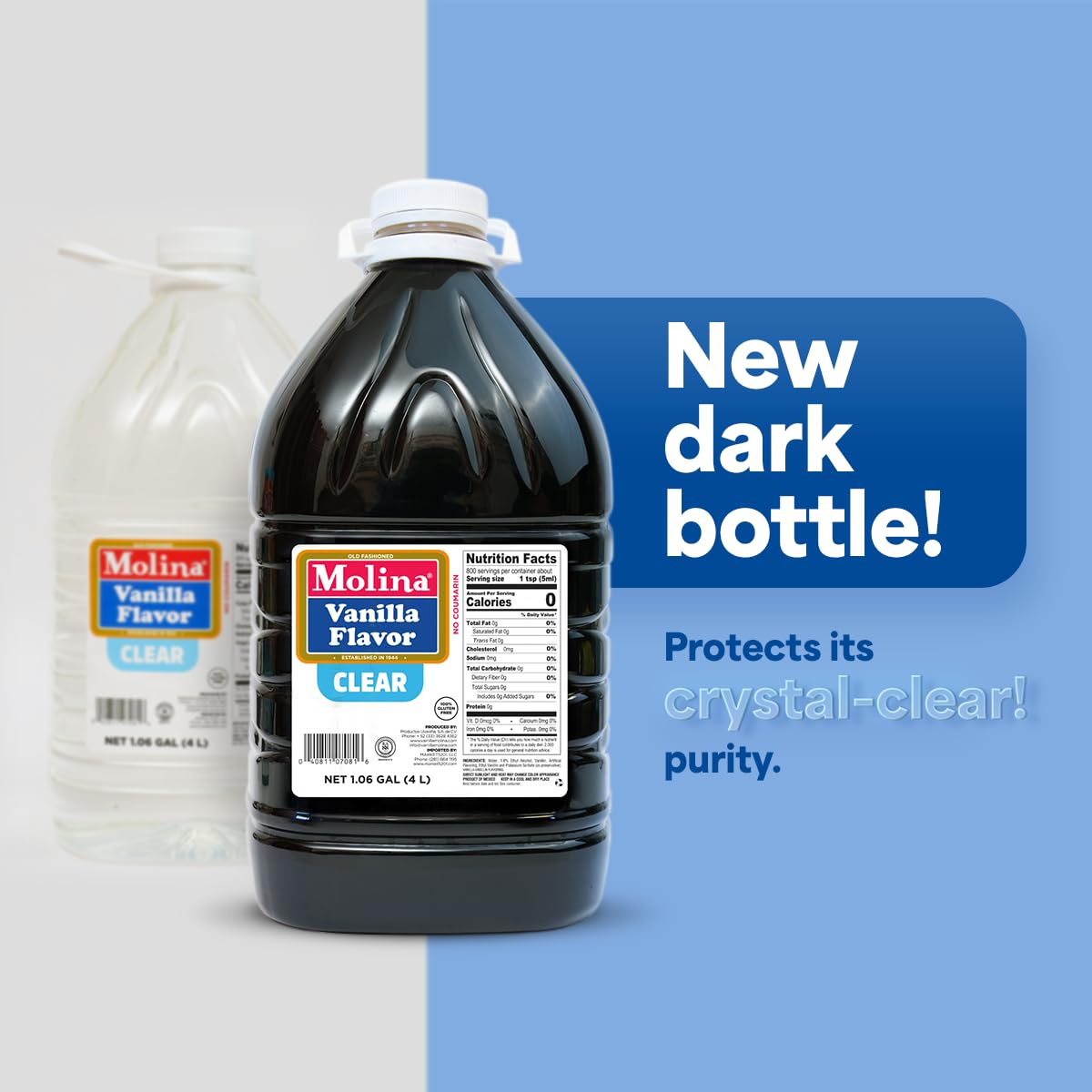 Molina Clear Vanilla Extract, 1 Gallon (135.3 oz) Perfect for Baking, Enhances Flavor Without Altering Dessert Color, High-Quality Vanilla Flavoring for Cakes, Cookies, and Pastries - (Packaging may vary)