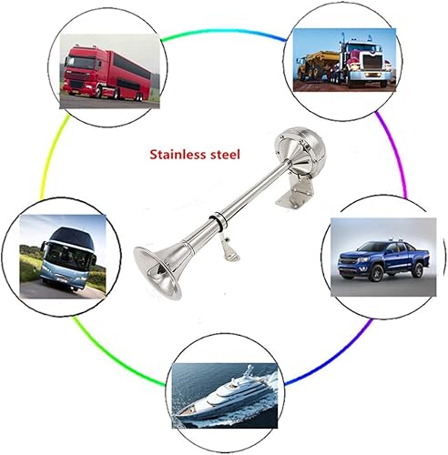 Miniatura 8 de cuerno eléctrico del coche 12V 165DB de un solo tubo 304 cuerno de acero inoxidable corneta bocina de barco eléctrico marino solo trompeta altavoz