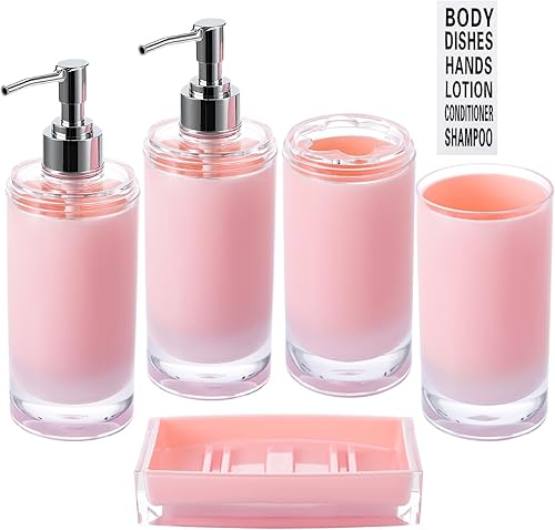 BSSN Juego de accesorios de baño de acrílico negro, 6 piezas, dispensador de jabón de loción, soporte para cepillo de dientes, vaso, jabonera,