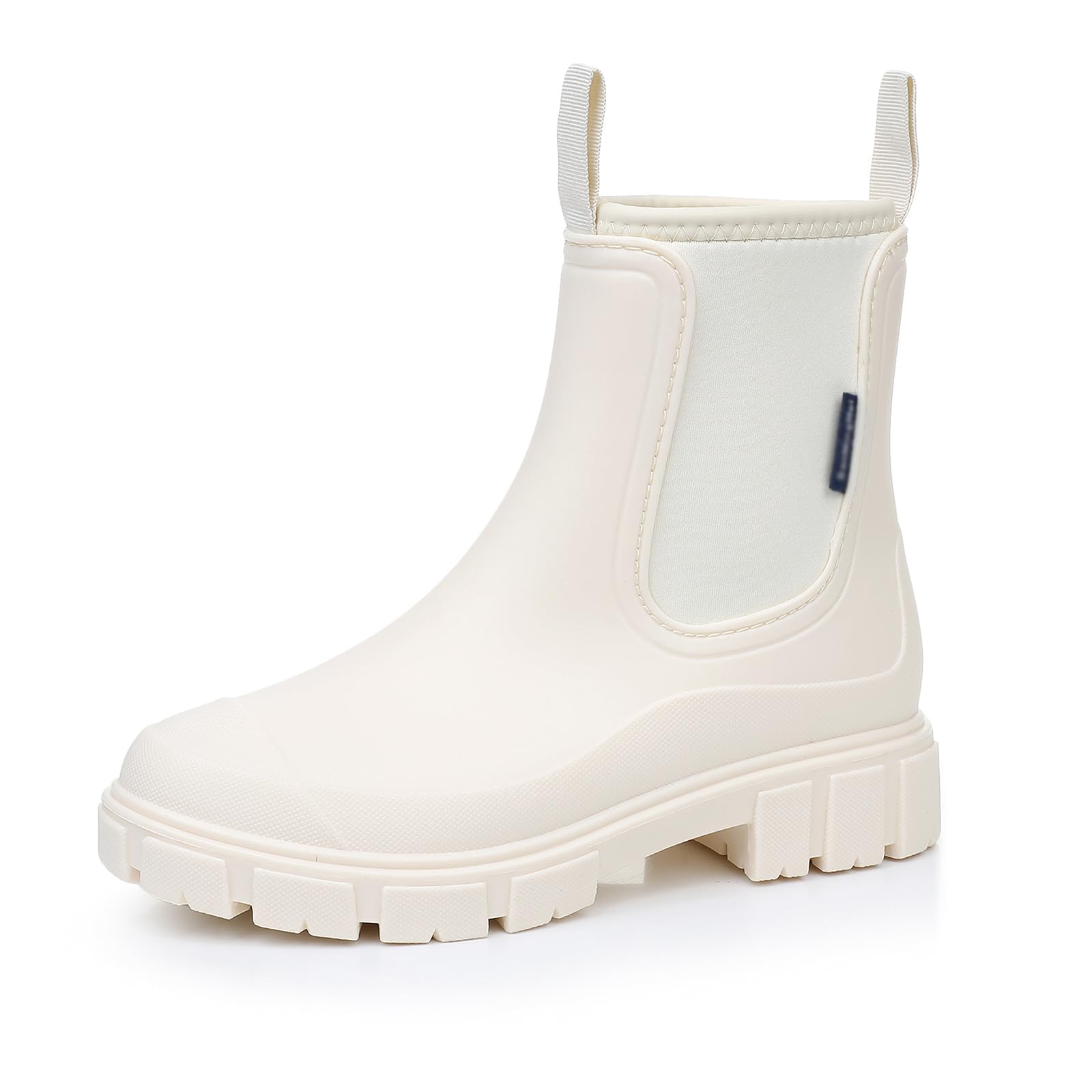 Womens Waterproof Rain Ankle Boots Fashion Slip On Comfortable Platform Chunky Heel Chelsea Booties For Outdoor Work