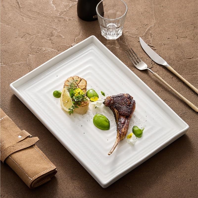 Platos de Camping Platos de cerámica for uso doméstico, platos rectangulares creativos estilo occidental for verduras y carne asada Plato Decorativo