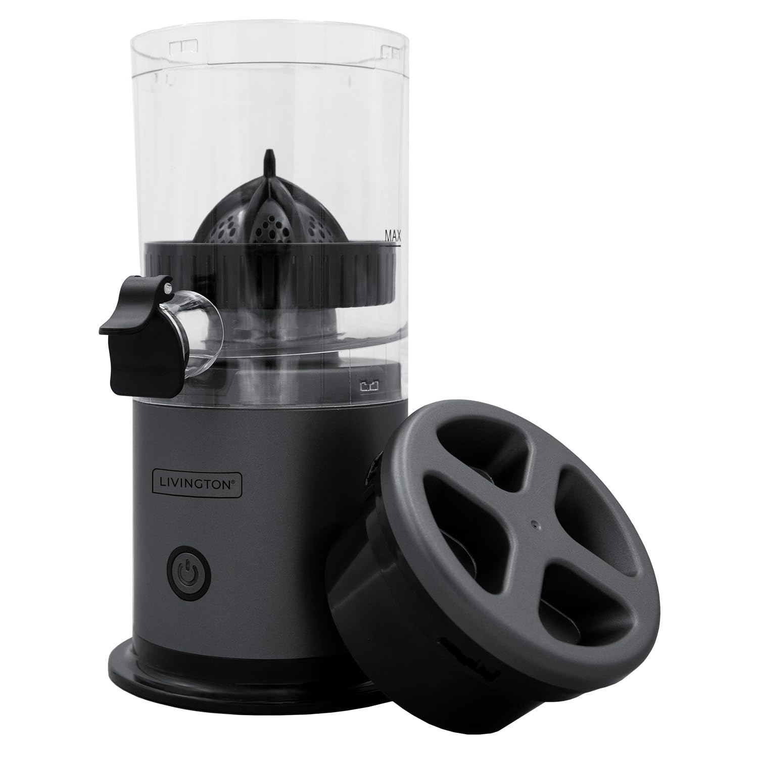 Livington JuiceBoost Centrifugeuse sans fil portable avec réservoir de récupération de 250 ml, petit presse-agrumes pour fruits et légumes