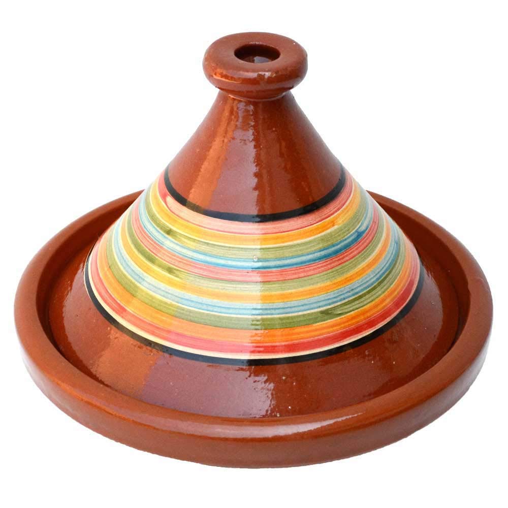Tajín marroquí multicolor de Marruecos, esmaltado, diámetro de 30 cm, para 4-5 personas, olla de arcilla natural sin sustancias nocivas, olla de barro hecha a mano y decorada