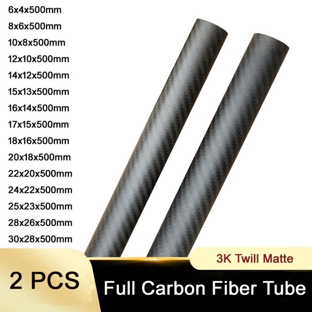 2pcs Carbon Fiber Tube, Length 500mm 3K Twill Matte High Composite Hardness Material for Model Plant Protection Aircraft (Color : 2pcs 28x26x500mm)