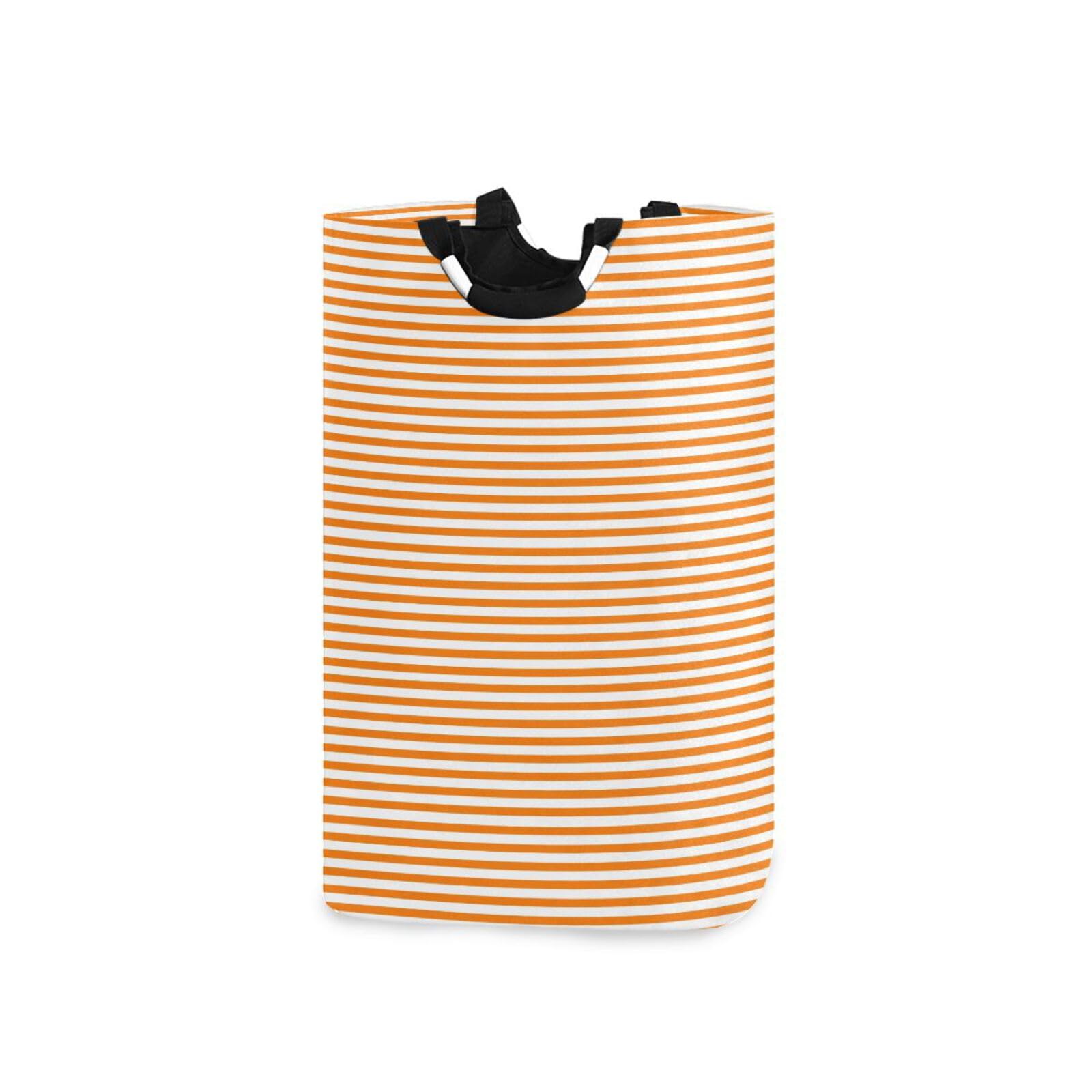 Jihqo Laundry Hamper Basket Stripes Orange White Collapsible Nursery Storage Bin Waterproof Clothing Baskets for Home Bedroom Bathroom Washing Room