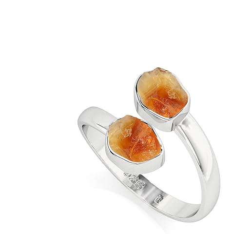 Natural Raw/Rough Citrine 2 Stone Size Adjustable Stackable Twister Ring for Women ...