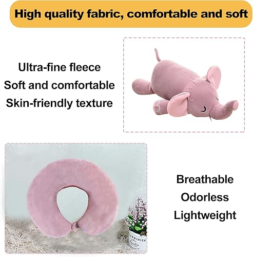 Miniatura 4 de Almohada de viaje para niños, almohada de cuello deformable 2 en 1 para niños, almohada suave en forma de U con adorable diseño de animales, cómodo