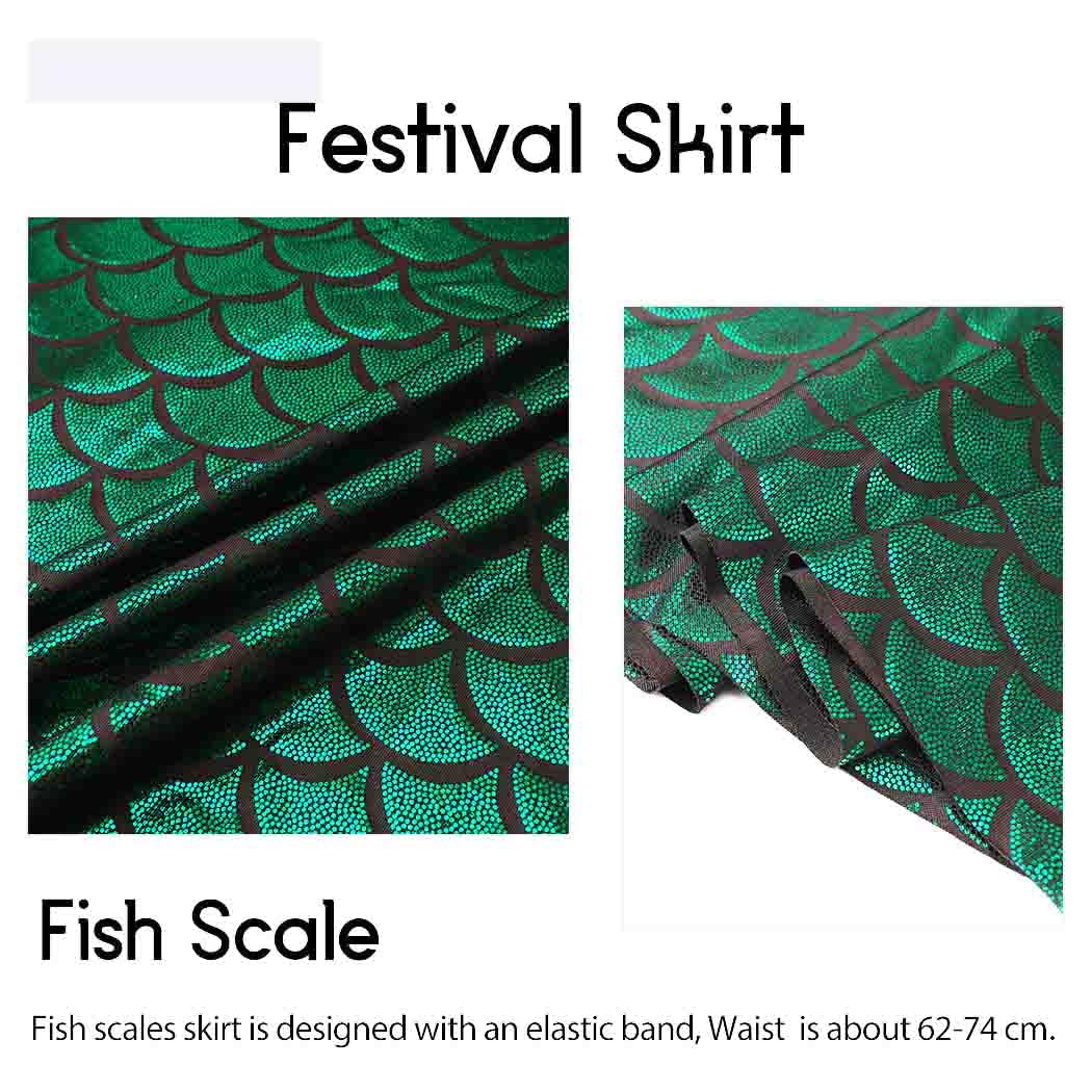 Meerjungfrau Kostüm Rock Grün Fisch Schuppen Röcke Mini Rock Festival Rave Outfit für Frauen