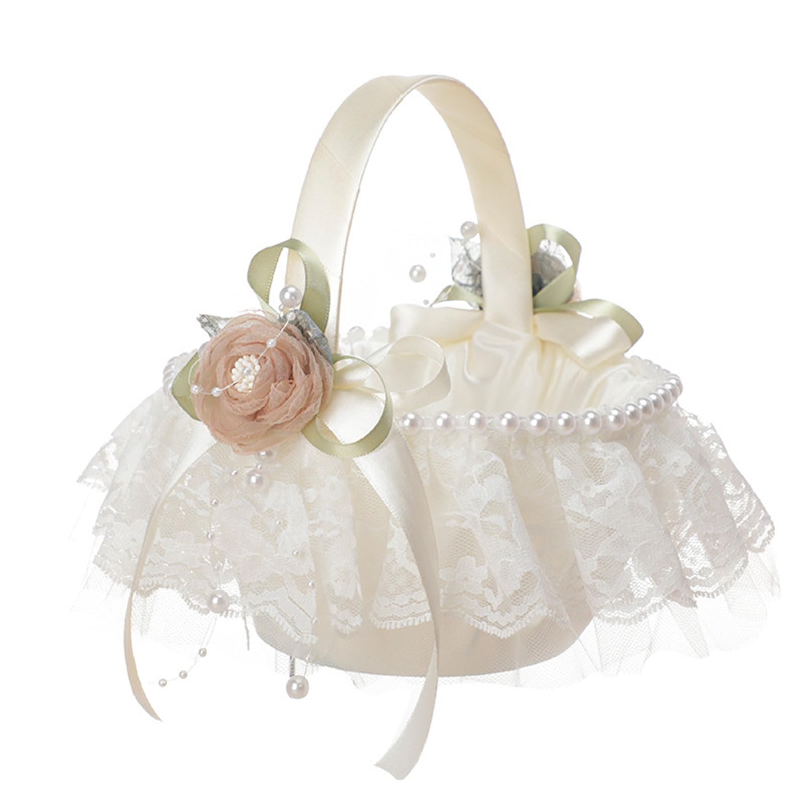 Girl Baskets for Wedding Rose Flower Basket with Handle Gift Storage Candy Container Ceremony Engagement Decor Wedding Basket for Flower Girl