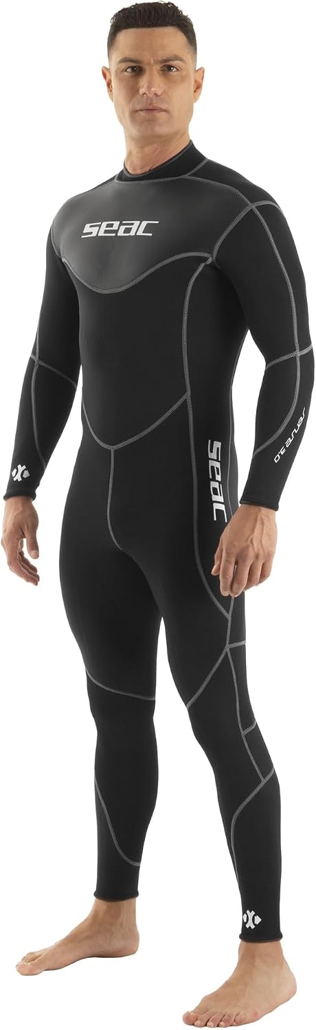 SEAC Sense Black, Men's One-Piece Wetsuit for Snorkeling and Underwater, 3 mm Super Elastic Neoprene