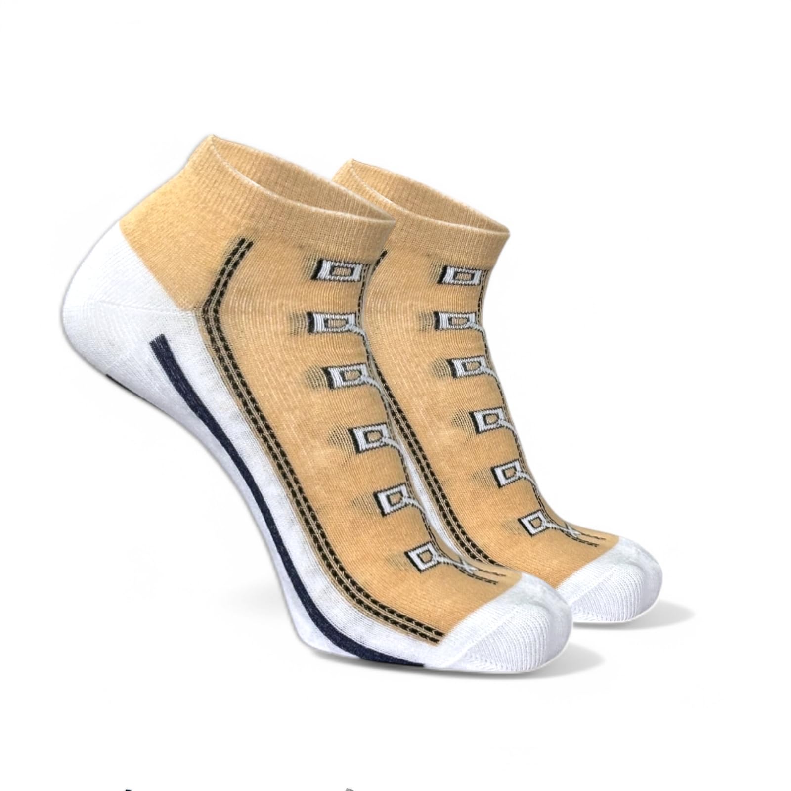 Pure Cotton Premium 1 Pair Sneaker Design Ankle Socks, Tan & White, Low Cut Athletic Socks Men & Women Shoe Desigin Stretchable Free Size Anti Odur Sweat Free Anti Slip-image-10