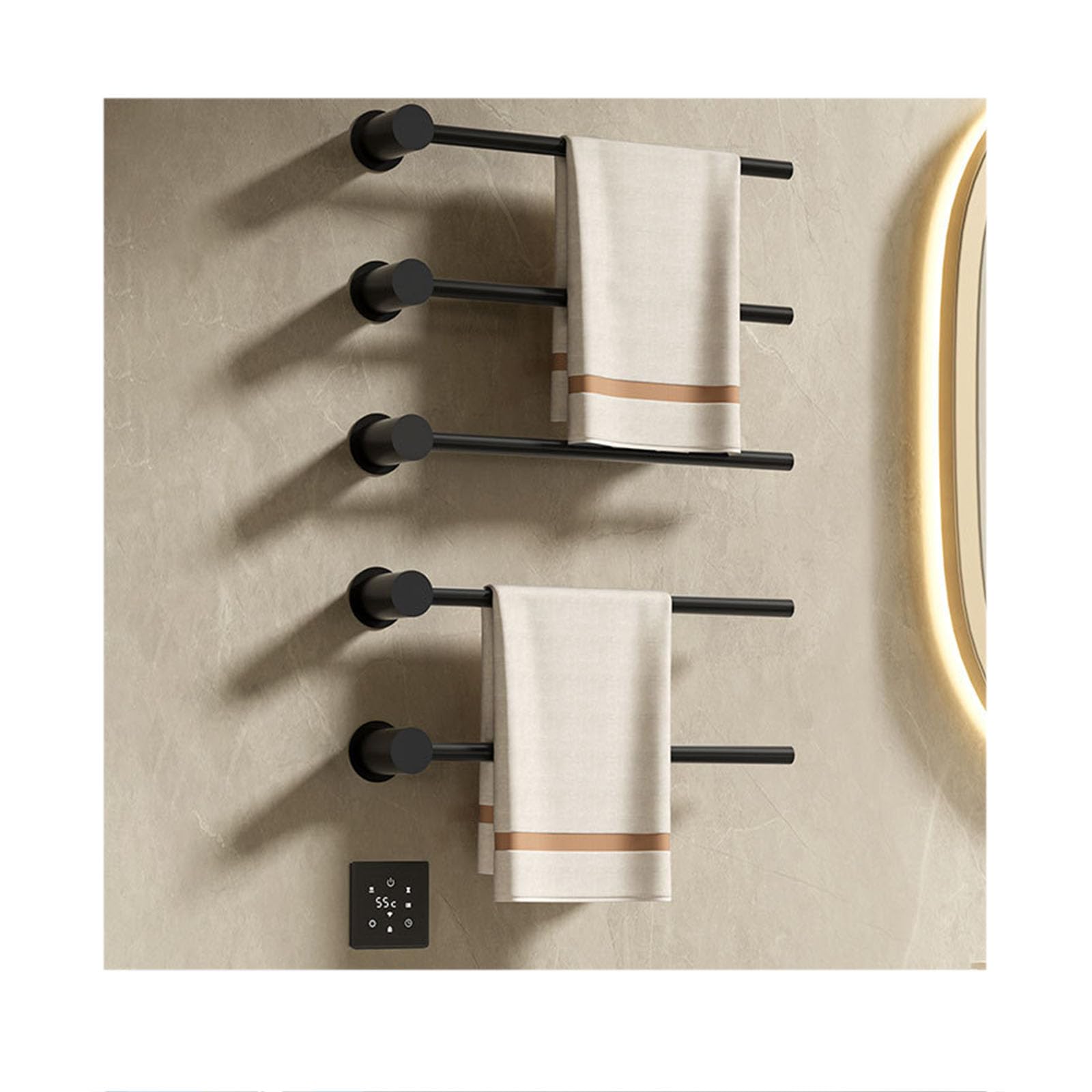 Porte-serviettes chauffant noir à 5 tiges avec contrôle précis de température pour votre salle de bain