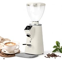 Metal Body Espresso Bean Grinder - 64mm Flat Burrs, 350W Direct Drive Motor, Portafilter Dosing Fork White