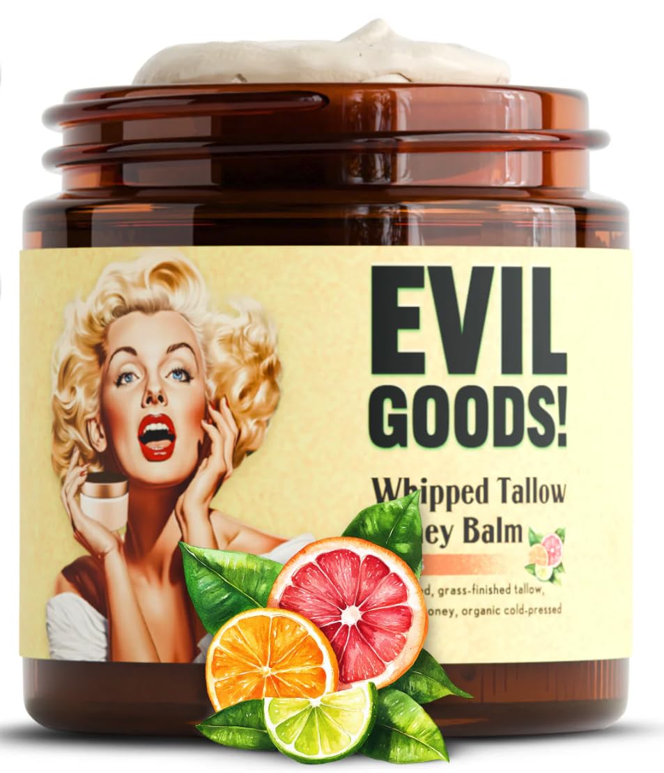 Whipped Beef Tallow and Honey Balm - Moisturizer for Skin, Face, Lips, Body - Natural, Unscented, Non-Toxic Skincare with Manuka Honey - Citrus scented