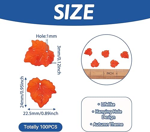 Miniatura 103 de Craftdady Dijes de cuentas de hojas de arce transparentes, colgantes colgantes de adorno para colgar, bonitos dijes para collares, pulseras, Hoja