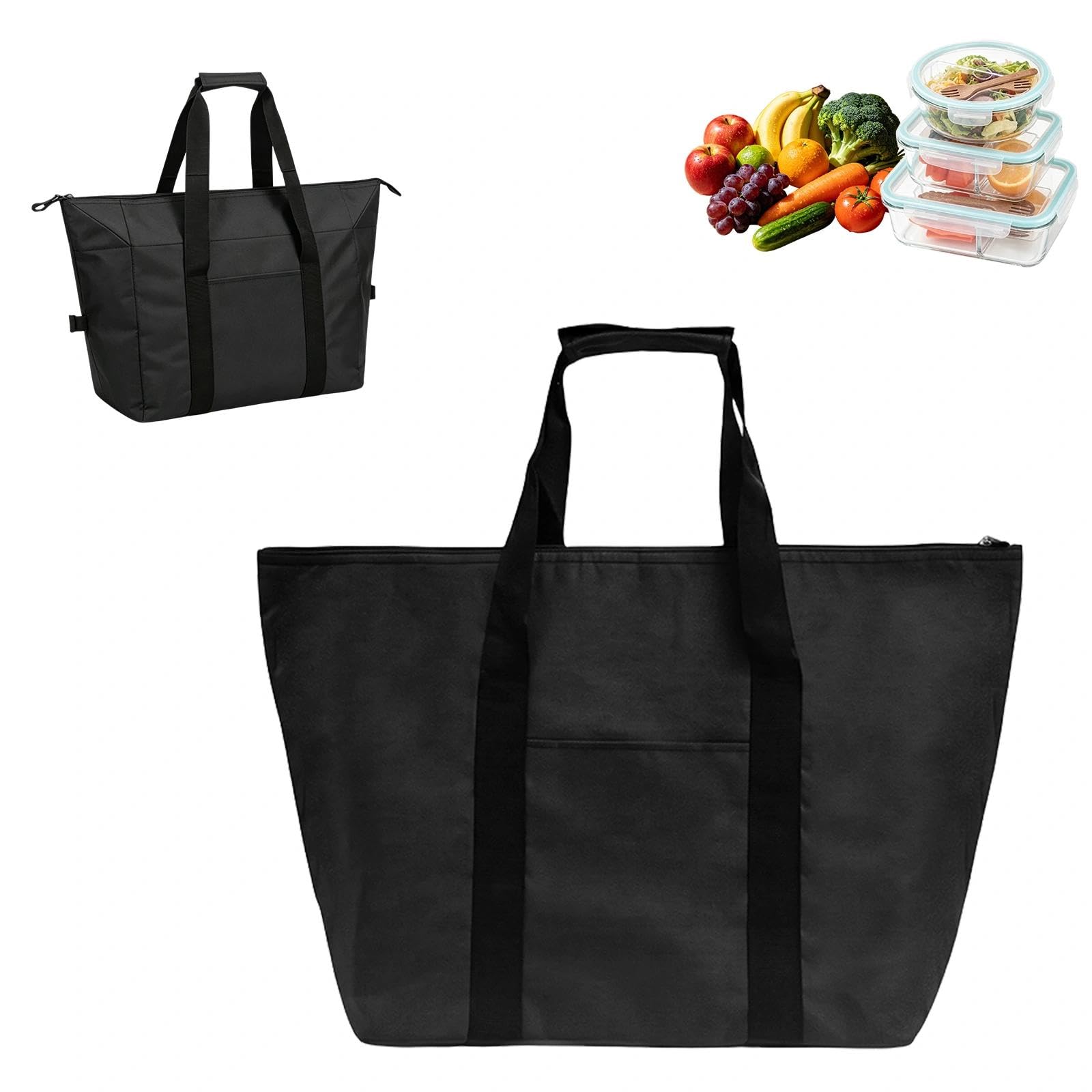 JIESHEPR Cool Bag 20L Large Insulated Picnic Bag, Foldable Leakproof Cooler Box for Camping, Beach & Travel, Thermal Food Delivery Storage for Hot & Frozen Goods, Reusable Lunch Tote (Black)