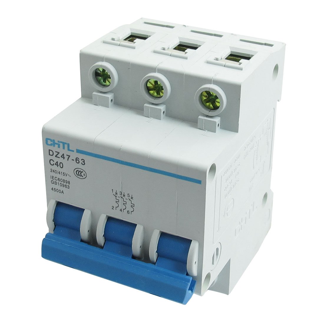Disjoncteur tripolaire DZ47-63 C63 protège vos circuits 415V contre les surcharges