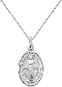 14k Yellow Gold Miraculous Medal Virgin Mary Pendant With 0.8mm Square Wheat Chain - 16 To 22 Inch - View #6