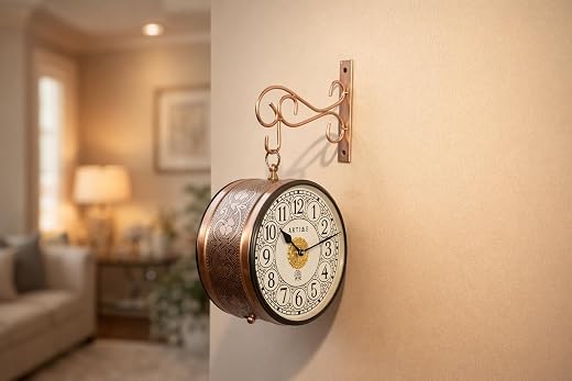 ARTIME Handcrafted Double Side Metal Analog Vintage Wall Clock | 1.5 Year Machine Warranty | 8 INCHES | 1 Side Number 1 Si...
