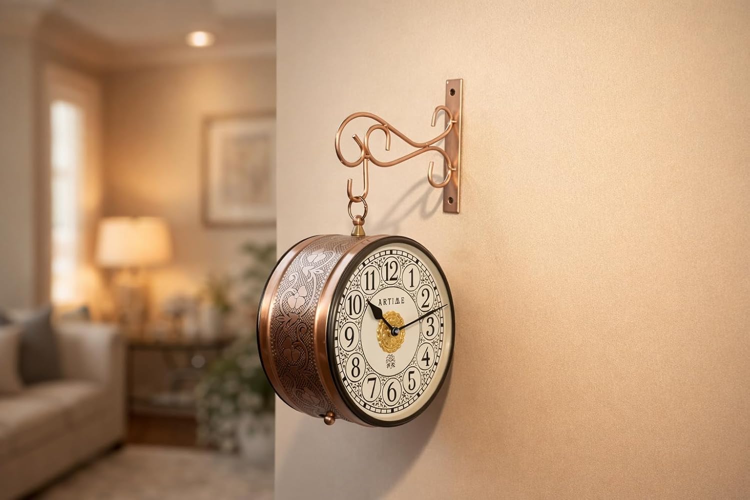 ARTIME Handcrafted Double Side Metal Analog Vintage Wall Clock | 1.5 Year Machine Warranty | 8 INCHES | 1 Side Number 1 Si...