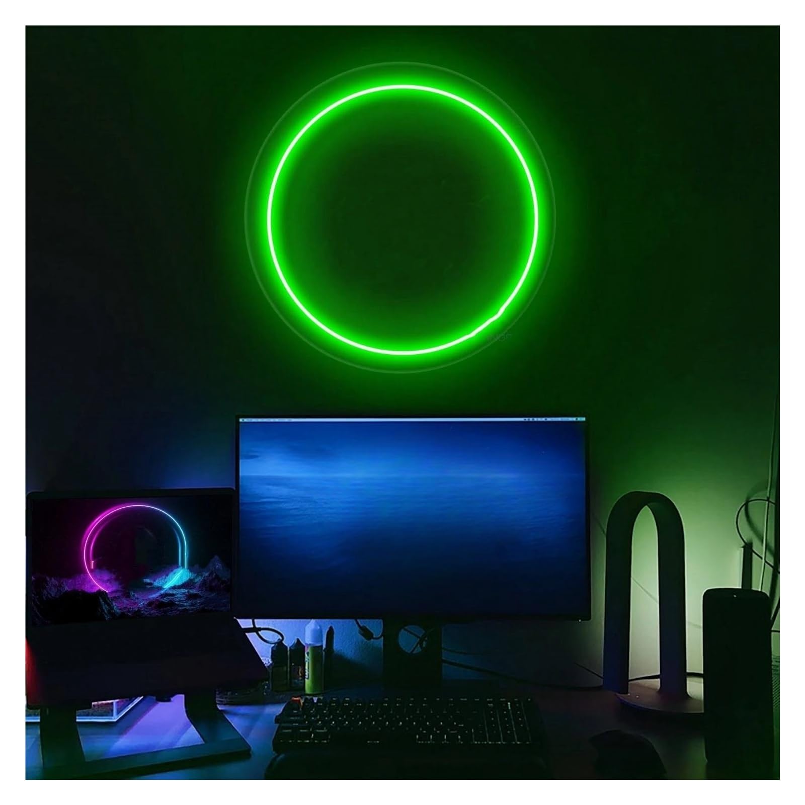 LEMST Signs Lamp Ring Neon Signs USB Powered Adjustable Brightness Round Neon Lights Suitable for Bistro Decor Commercial Signs 28cmx28cm(Green)