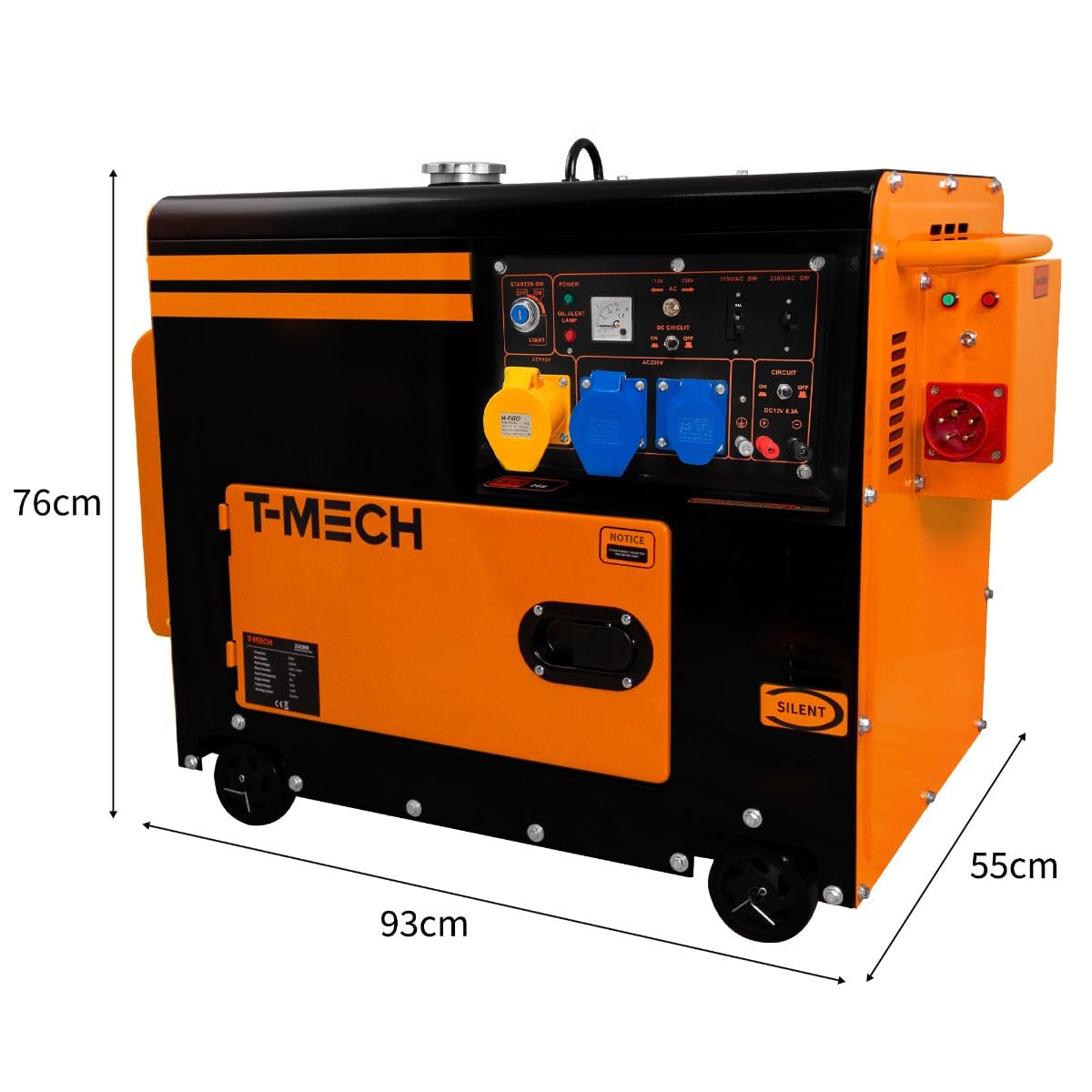 Diesel Stromerzeuger Generator Stromaggregat Geräuschlos Notstromaggregat Einphasig 230V 6500W 13PS Motor 115V E-Start Notstrom Schwarz Pulverbeschichteter Stahl 20L Kapazität Werkzeug & Trichter