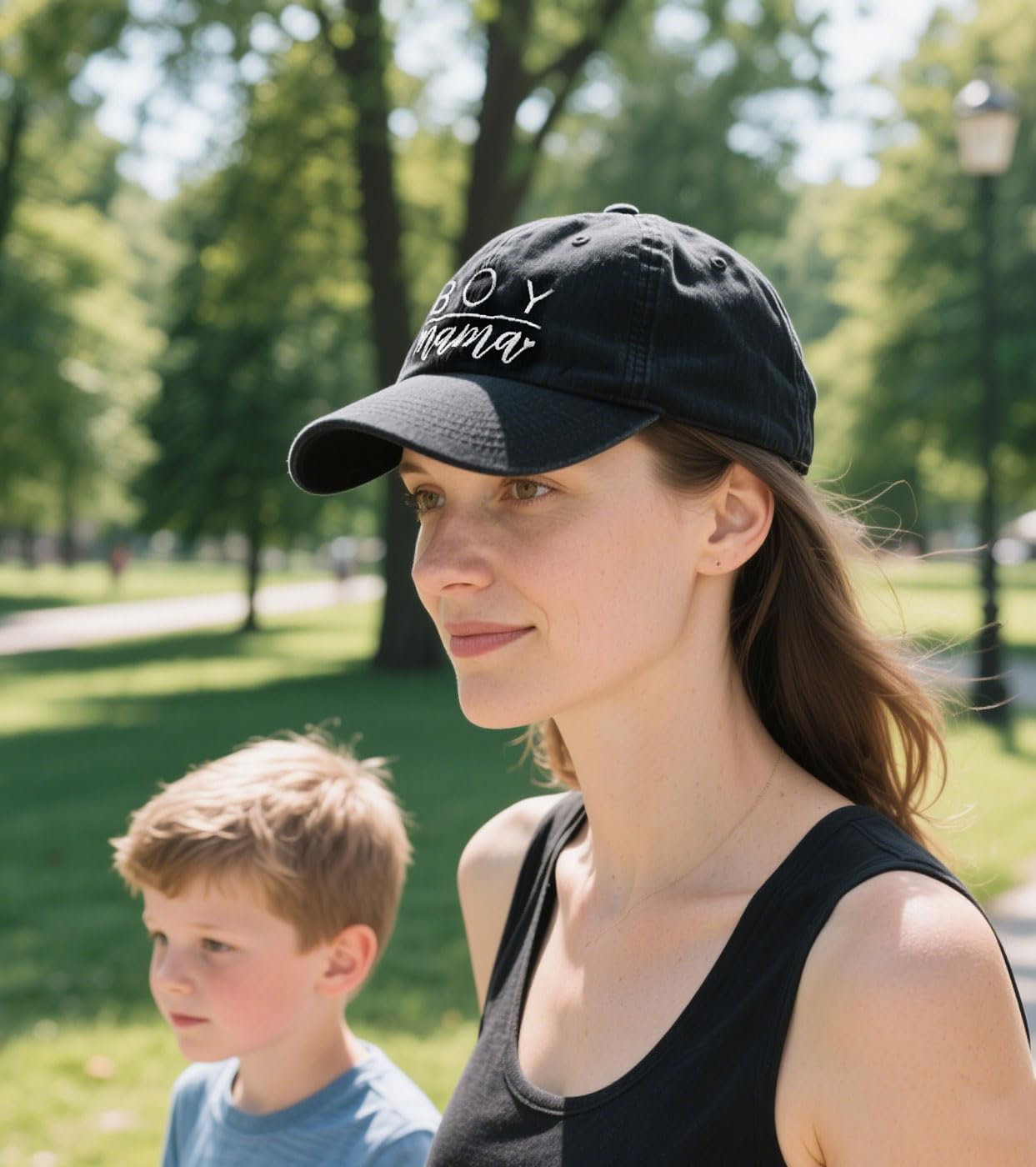 Boy Mama Ponytail Hat, Adjustable Washed Distressed Twill Plain Baseball Cap for Women Funny Gift for Mothers Day - Image 2