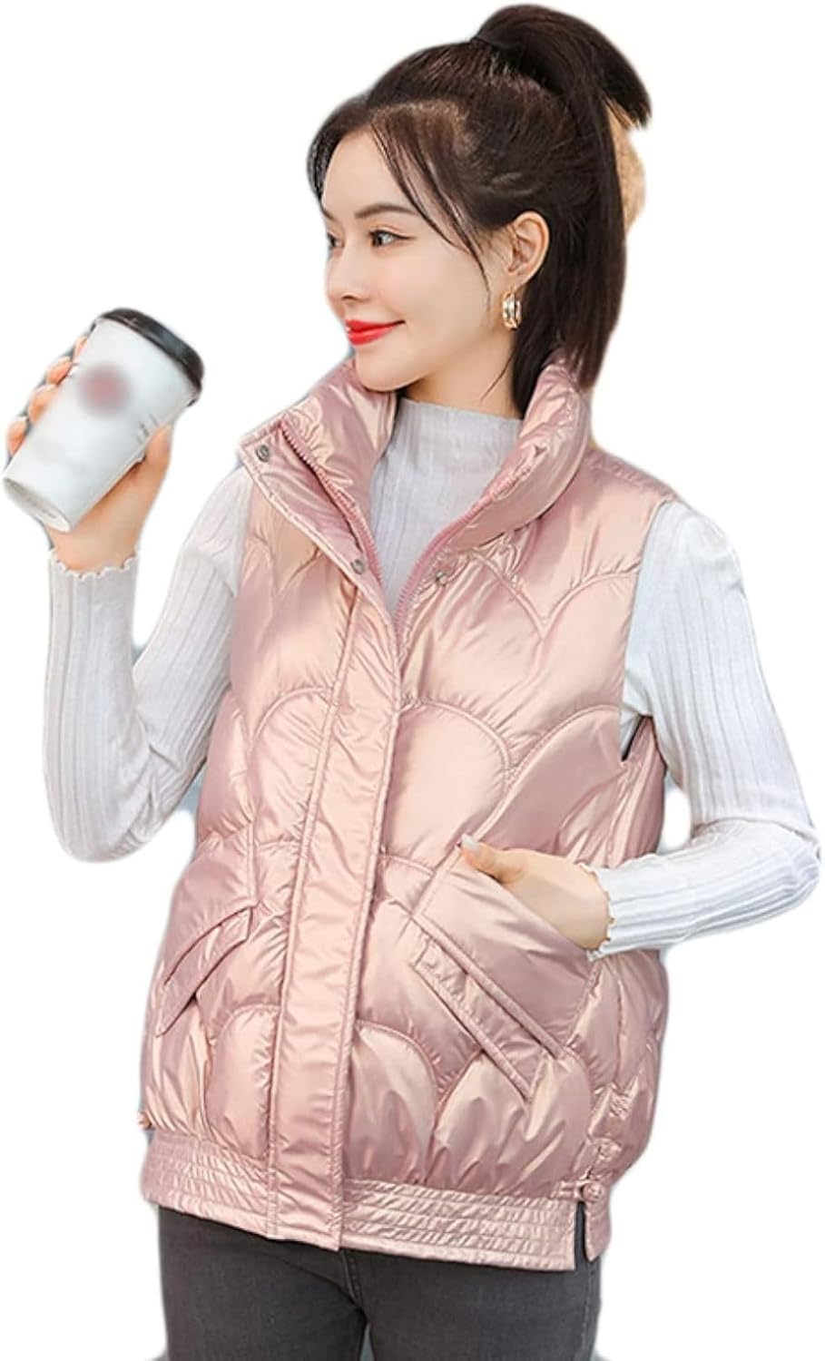 [ZKYSO] ダウンベスト レディース 中綿 秋冬 保温 防寒 大きいサイズ スタンド襟 ポケッタブル アウトドア カジュアル 通