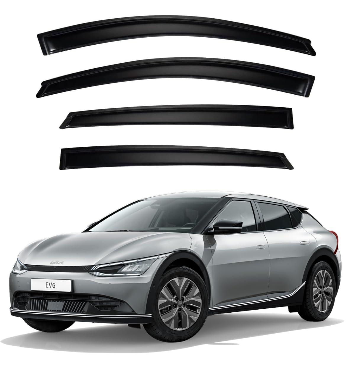 ShopClub Premium Smoke Car Door Visor Front+Rear Sun/Rain Guard Outside Mount Tape-On Window Visors Compatible with Kia EV6 (2025)