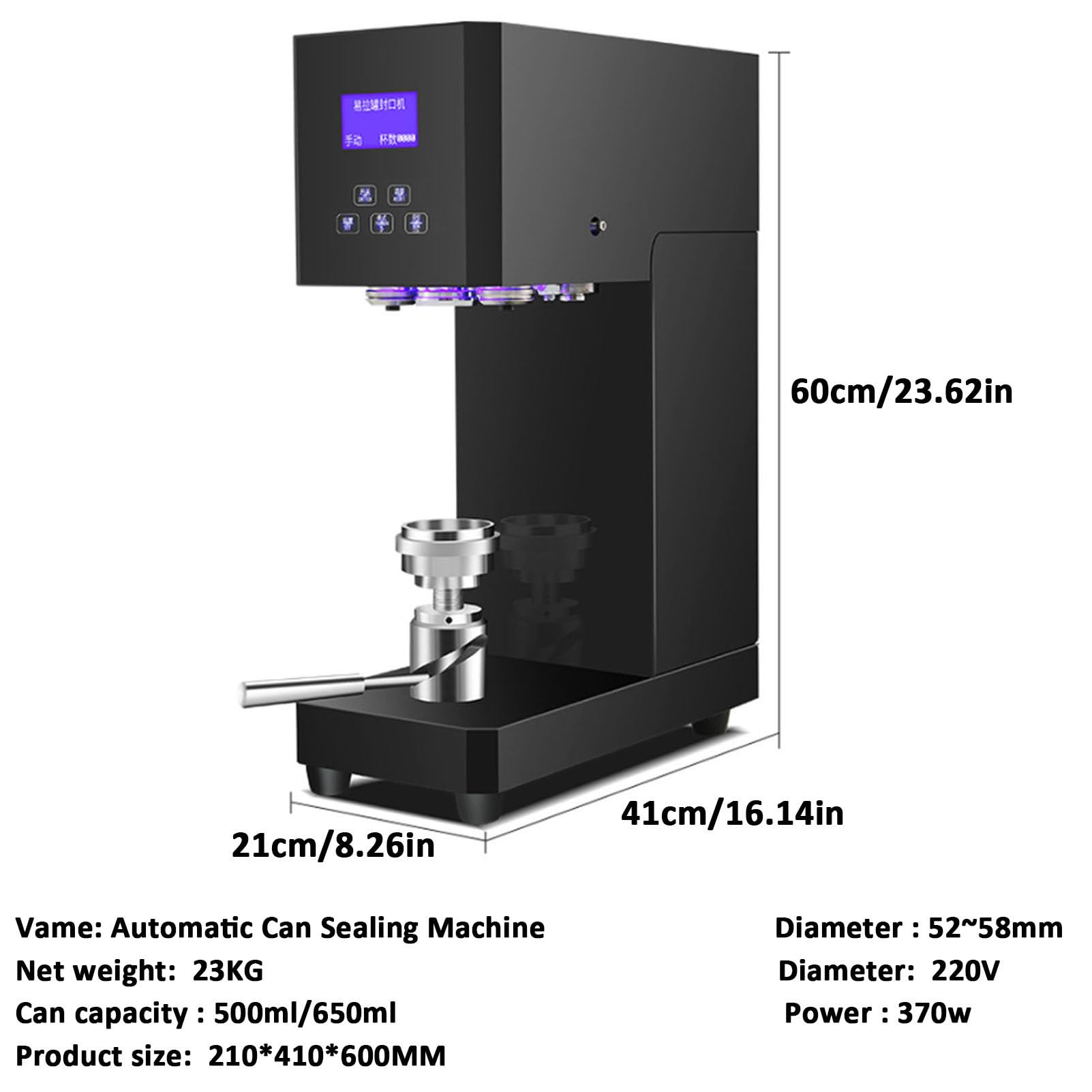 Scelleuse de canettes de soda commerciale, réglable en hauteur, automatique, pour canettes en aluminium et en plastique, sertisseuse de canettes de table avec panneau intelligent et comptage,Black