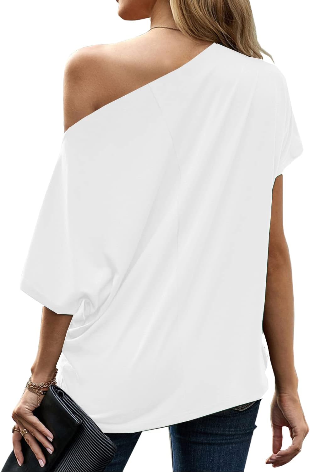 LEIYEE Womens Off Shoulder Tops Summer Casual Short Sleeve Front Twist Knot T Shirts Blouses - Image 2