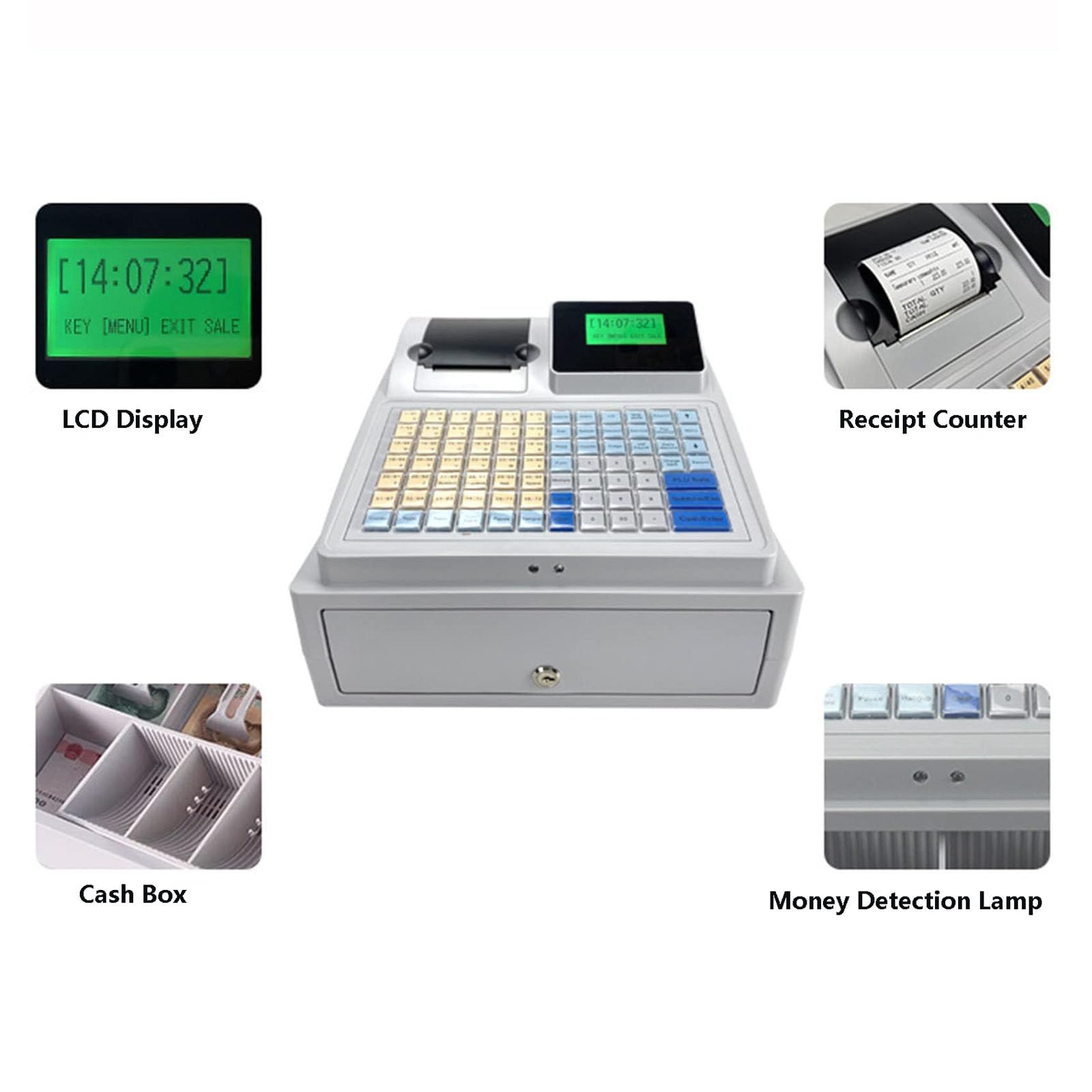 Registratore di Cassa elettronico, Macchina per la Gestione di assegni di Denaro con 81 Tasti e Display LCD, Sistema di Gestione della Cassa Registratore di Cassa con Stampante Termica