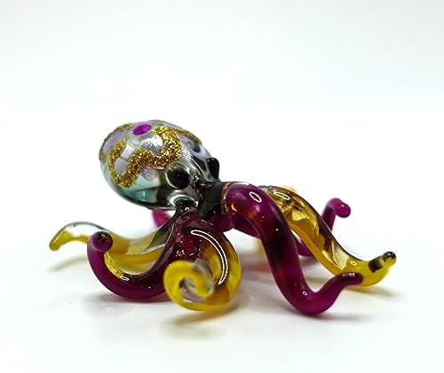 Miniatura 5 de Figuras pequeñas de pulpo soplado a mano, animales artísticos, regalo coleccionable, decoración del hogar (morado amarillo)