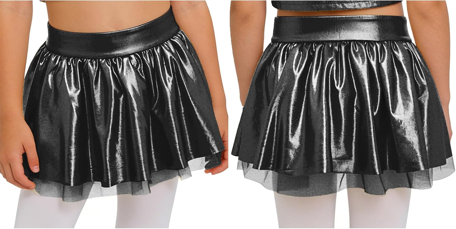 Hularka Girls Metallic Dance Skirts Kids Metallic Skirt Sequin Dance Skirt Sequins Dancing