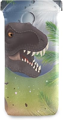 susiyo Dinosaur with Tropical Landscape Glasses Case Portable Microfiber PU Leather Soft Sunglasses Bag Eyeglasses Pouch Holder Squeeze Top for Women Men