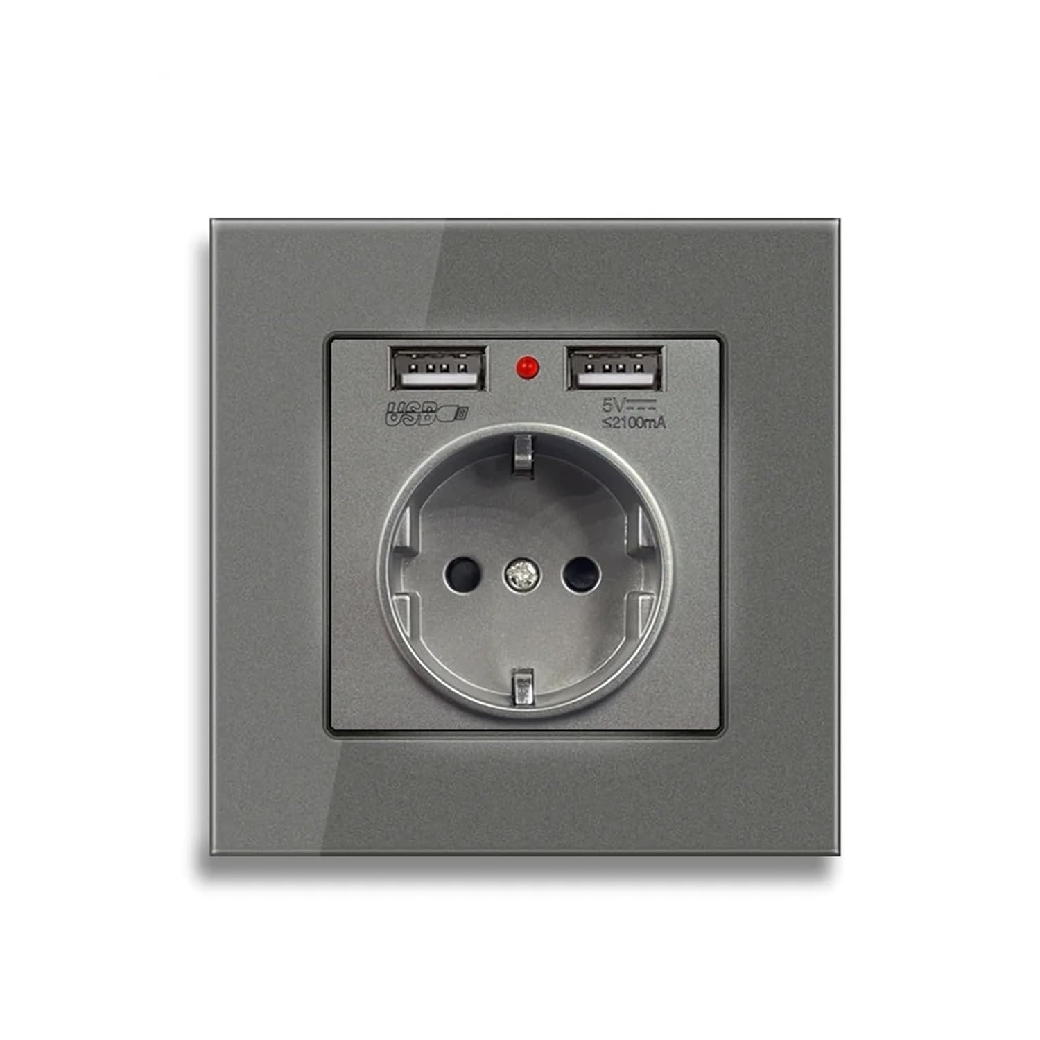 EU Standard Electrical USB Wall Charging Port Socket 16A 110V-220V Crystal Glass Panel LED Indicator Germany Plug Socket(Grey EU USB)