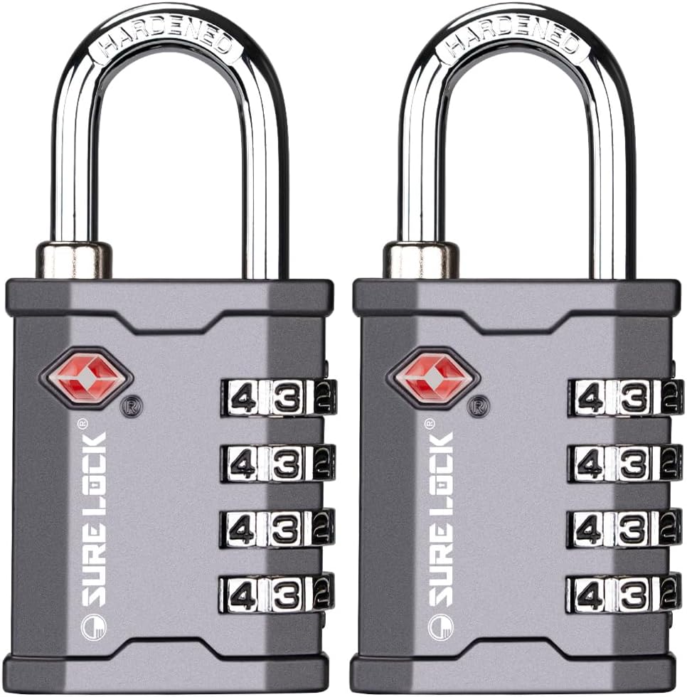 SURE LOCK TSA Accepted 4 Dig Heavy Obligation Huge Mixture Baggage Padlock All Metallic Journey Lock for Gear Arduous Case Baggage Gun Case Fitness center Locker Pelican Vault Lock (2, Gray)