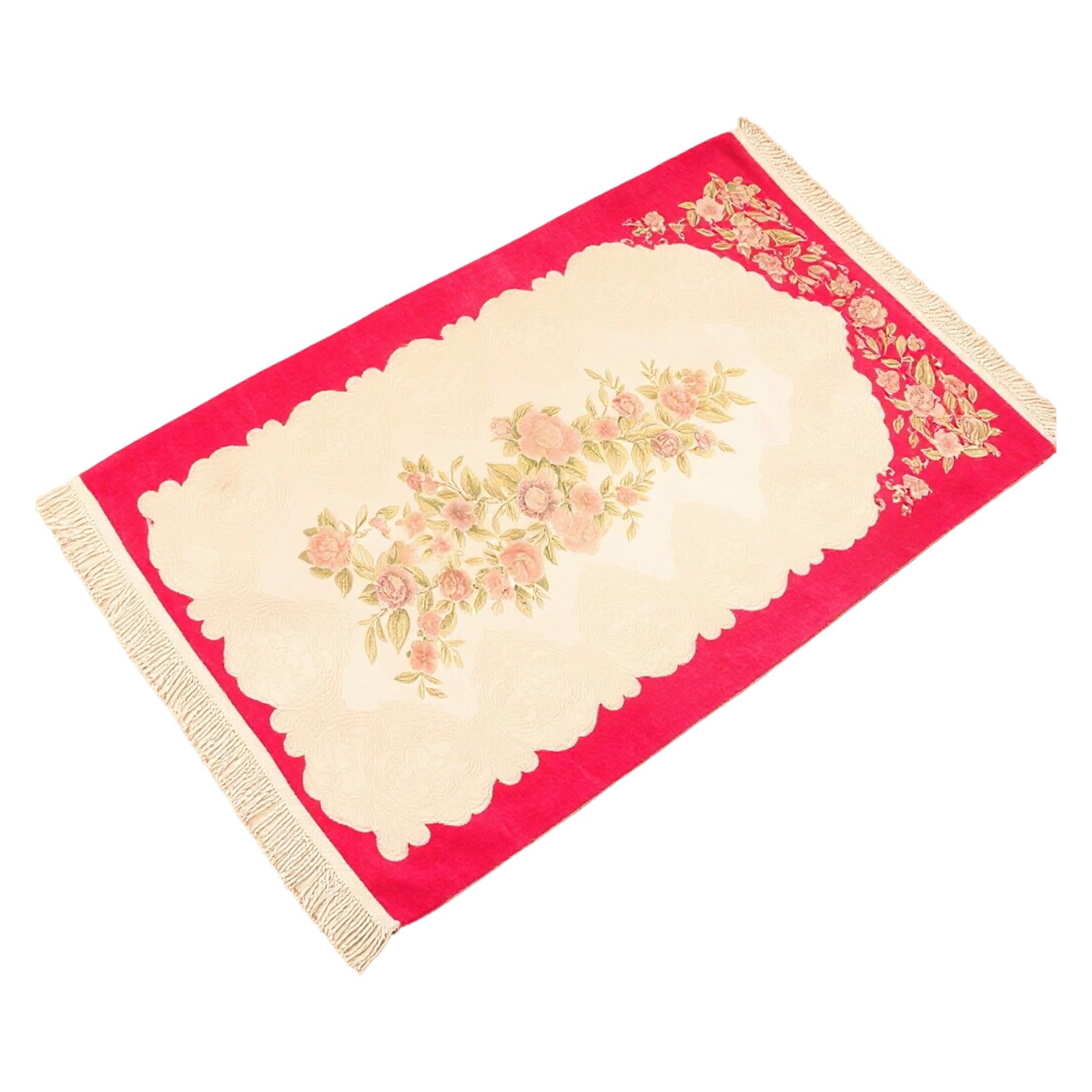 Zxfdsfdbnm Chenilles Area Rug Floral Embroidery Detailing 70X120Cm Nonslip Tassels Trim Floor Carpet for Bedroom Decors Gift Entryway Carpet