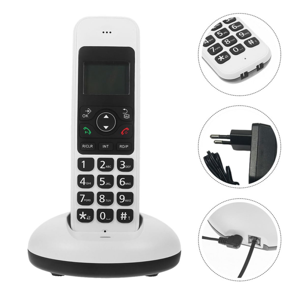 Telefono Cordless Digitale a Tasti Grandi, Telefono di Casa Senza Fili Espandibile, Bianco, Display LCD, ABS, per Casa e Ufficio, per Anziani e Ipovedenti