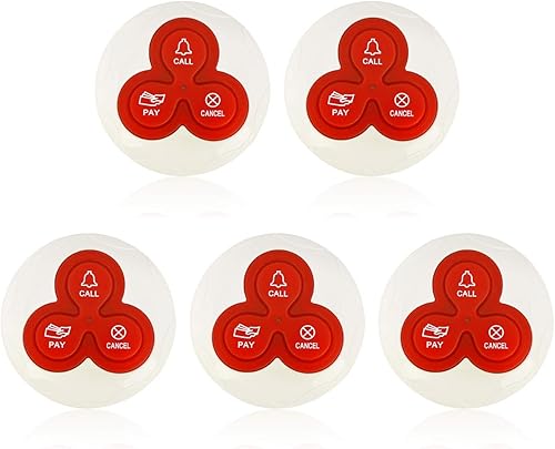 Retekess Sistema de llamadas inalámbrico T114 Clientes Pager cuidador 5 PCS Impermeable 3 teclas botones de llamada compatibles con receptor T114 y