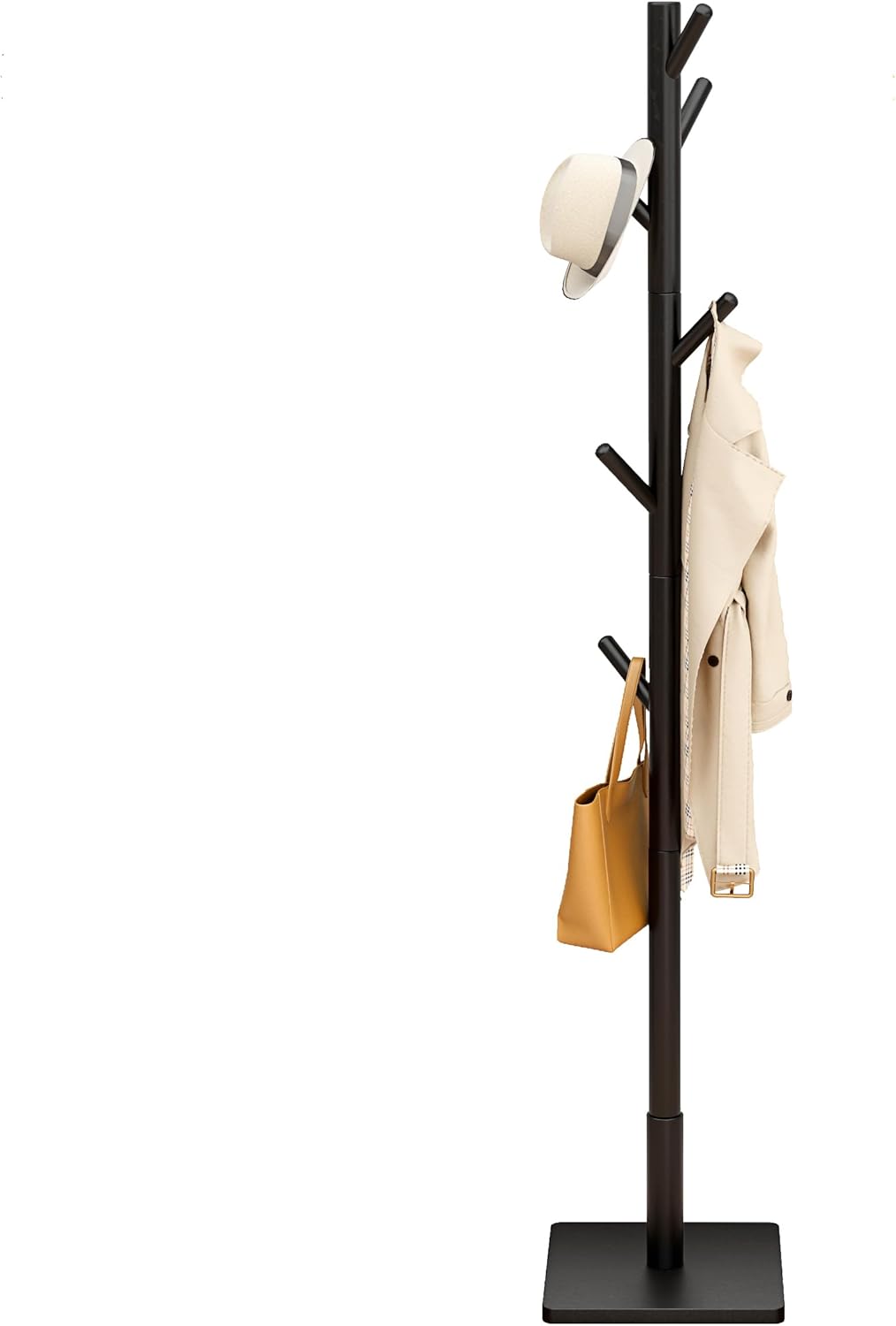 JOISCOPE Coat Rack, Solid Wood Clothes Rack with 8 Hooks, Freestanding