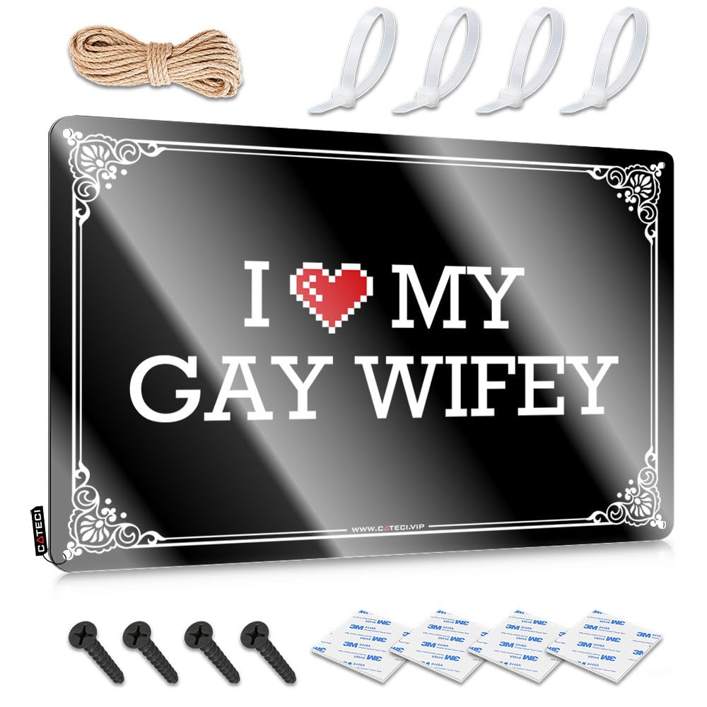 Men Stuff, Poster Funny Accessory Wall Decor, Inappropriate Rustic Metal Tin Sign For Man Cave | Yard Holiday Gift Custom I Love My Gay Wifey(30X40CM)