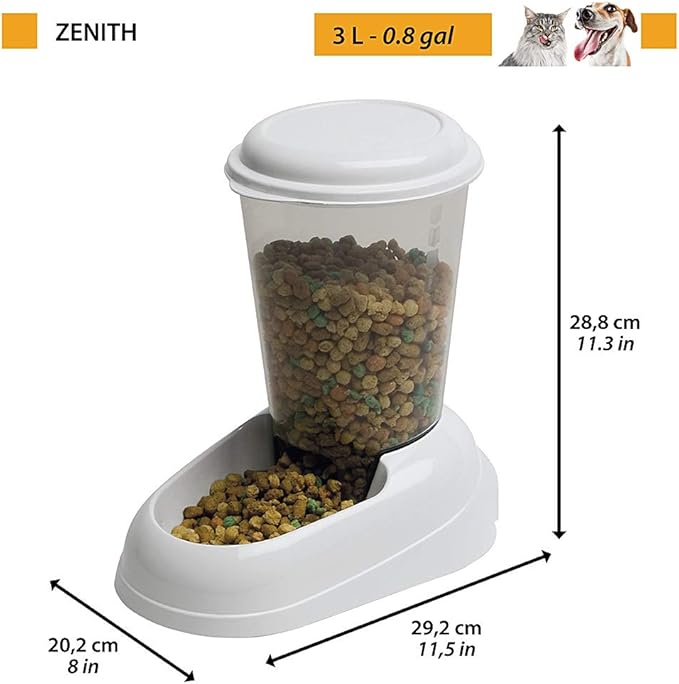 Ferplast Distributeur de nourriture sèche, croquettes pour chats et chiens 3 litres ZENITH Mangeoire pratique, distributeur de nourriture, biscuits pour animaux, réservoir transparent avec couvercle, base anti-dérapante, 20,2 x 29,2 x h 28,8 cm Bleu